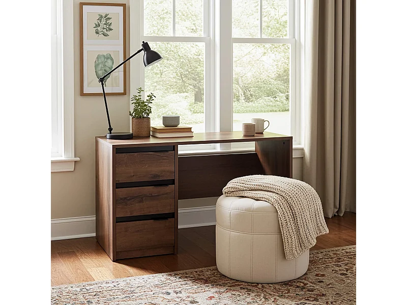 Bureau Martin 120 cm - Monastery Eiken / Zwart Hoogglans - 3 Laden