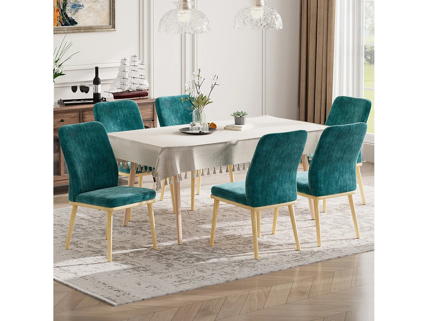 Lot de 2 Chaises de Salle à Manger à Dossier Haut, Structure en Bois, Style Vintage Élégant, Vert