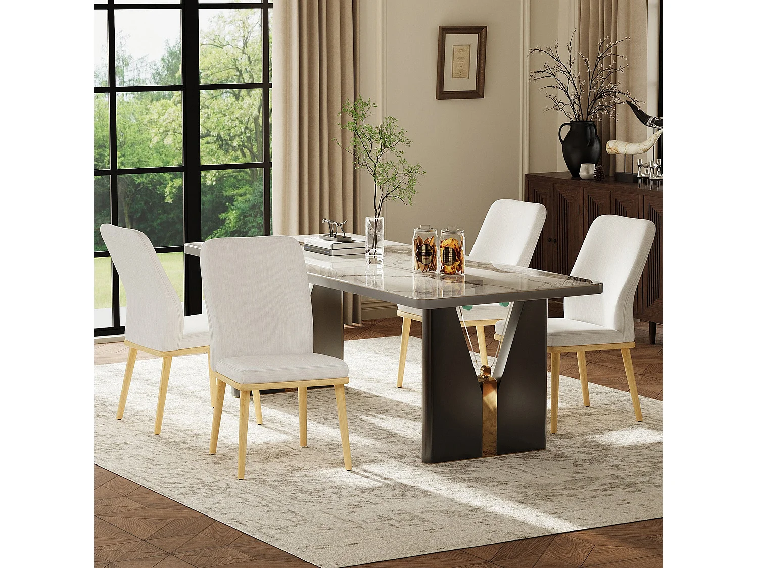 Lot de 2 Chaises de Salle à Manger à Dossier Haut, Structure en Bois, Style Vintage Élégant, Gris