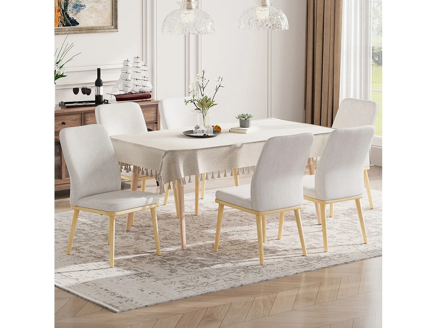 Lot de 2 Chaises de Salle à Manger à Dossier Haut, Structure en Bois, Style Vintage Élégant, Gris