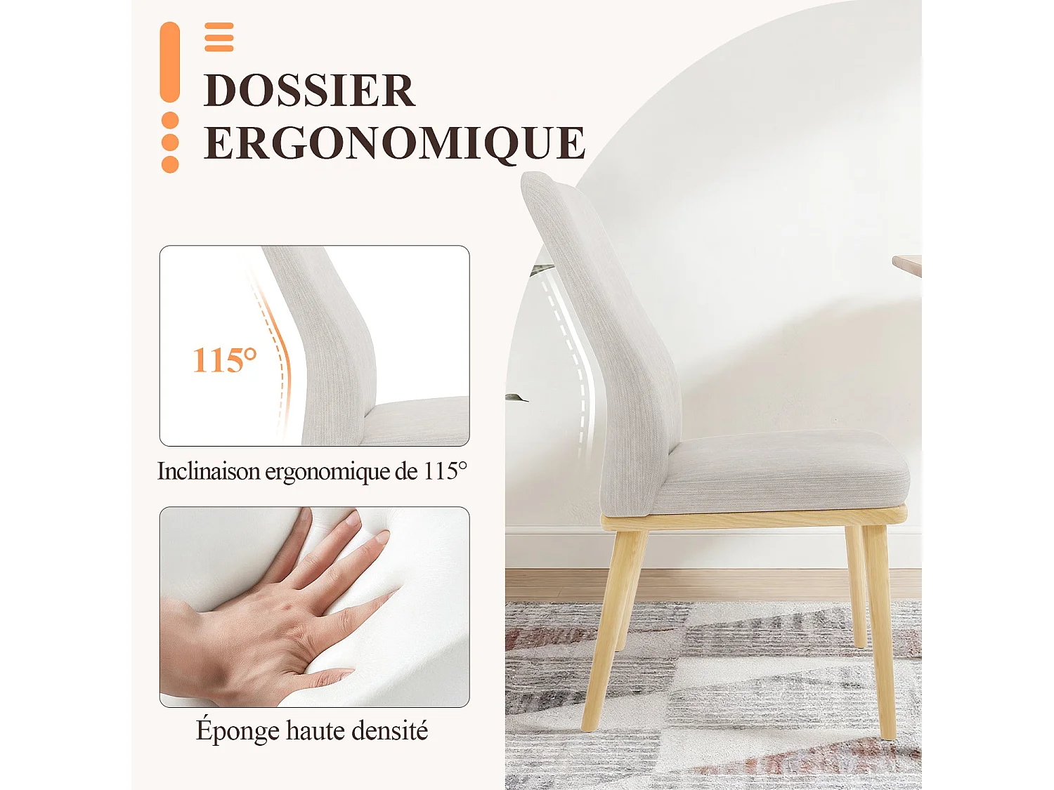 Lot de 2 chaises de salle à manger vintage grises à dossier haut, structure en bois - Gris