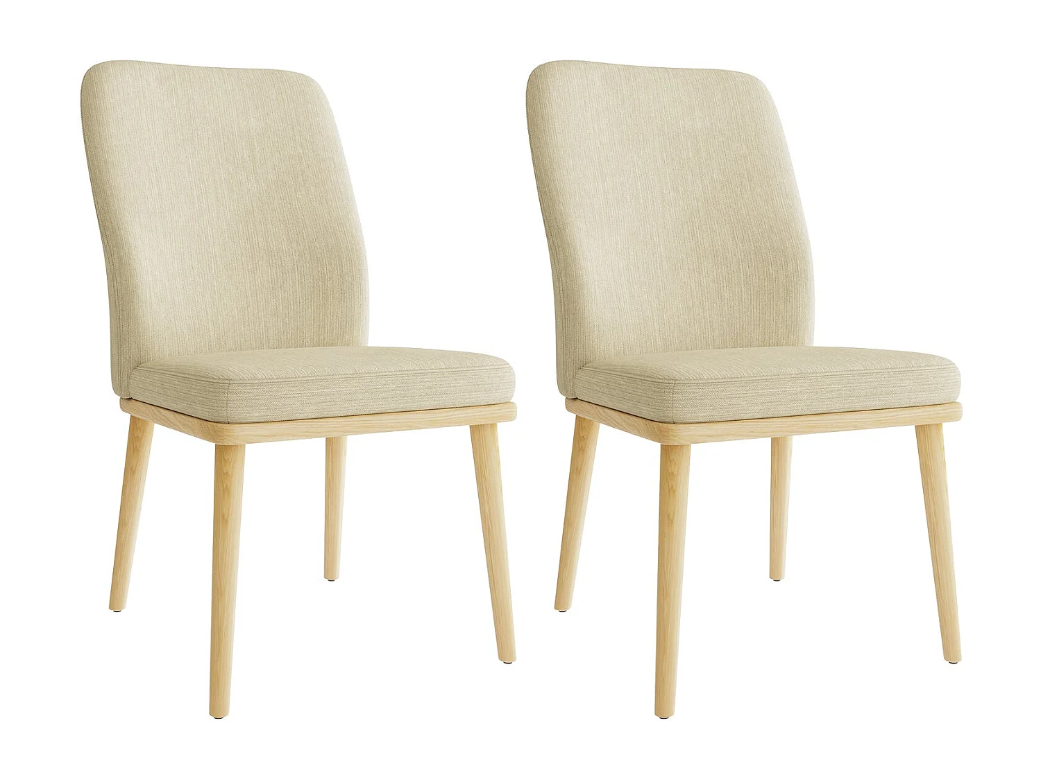 Lot de 2 chaises de salle à manger, chaises en tissu rembourré, pieds en bois massif, beige
