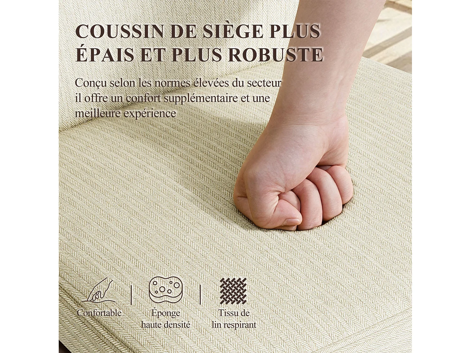 Lot de 2 chaises de salle à manger, chaises en tissu rembourré, pieds en bois massif, beige