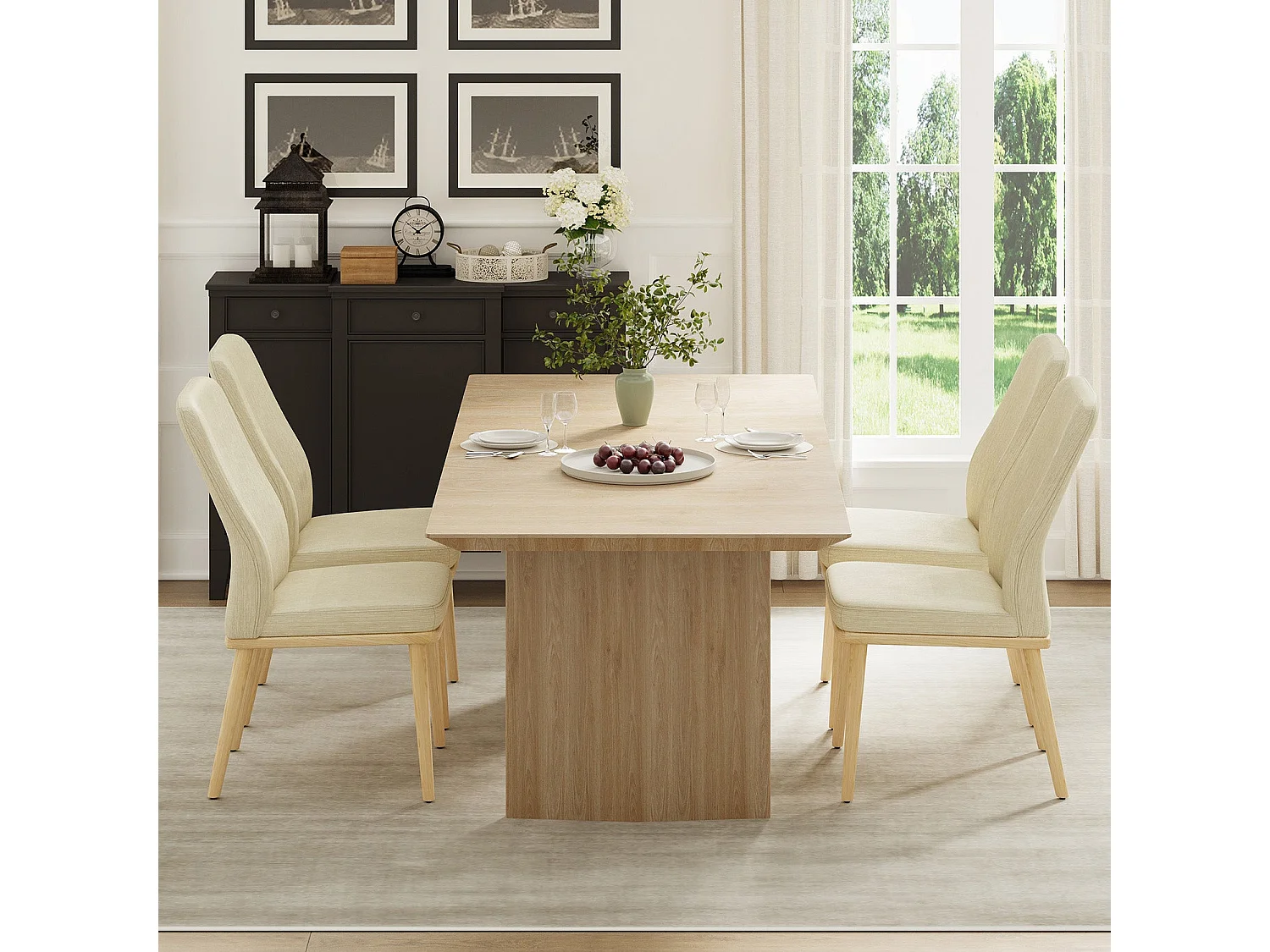 Lot de 2 chaises de salle à manger vintage grises à dossier haut, structure en bois - Beige