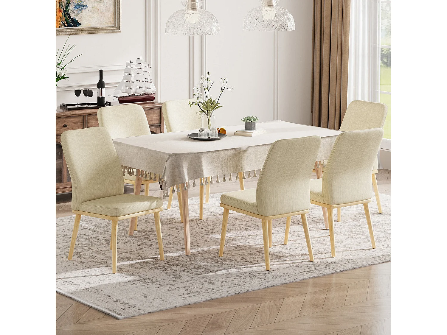 Lot de 2 chaises de salle à manger vintage grises à dossier haut, structure en bois - Beige