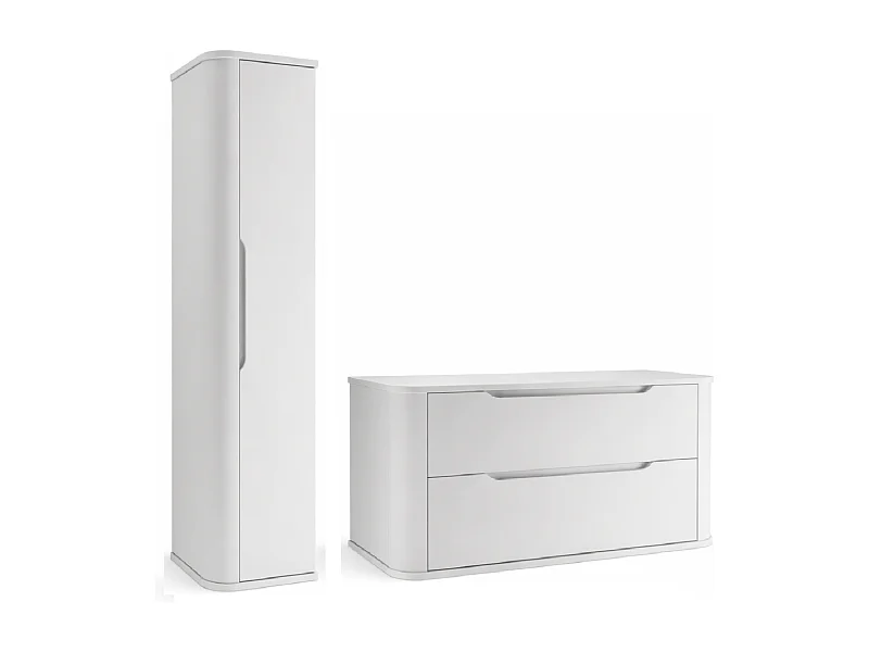 Ensemble de salle de bain blanc 120 cm Armoire avec plateau Colonne Côtés arrondis et plateau
