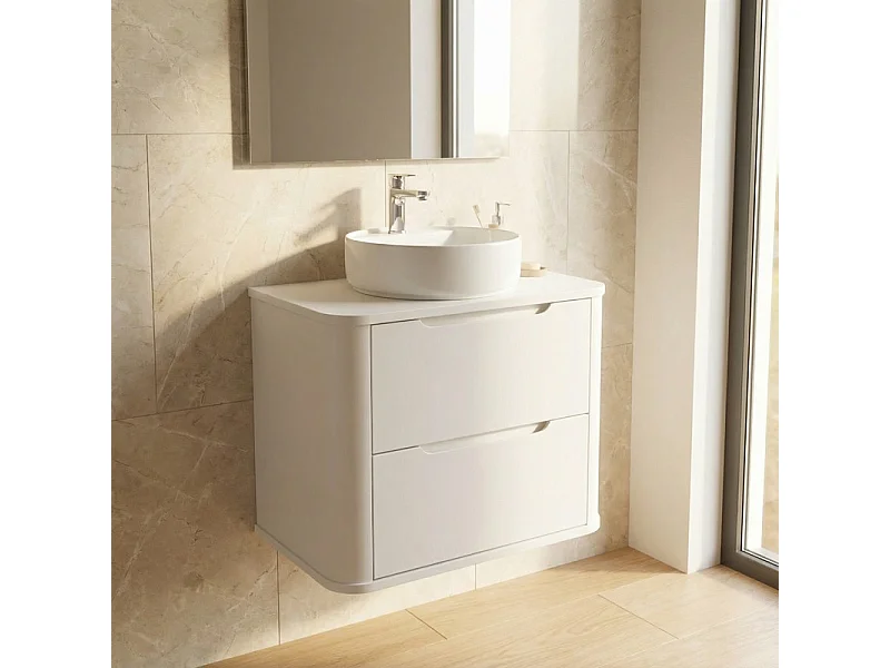 Ensemble de salle de bain blanc 60 cm Armoire avec plateau Colonne Côtés arrondis et plateau