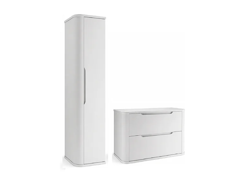 Ensemble de salle de bain blanc 60 cm Armoire avec plateau Colonne Côtés arrondis et plateau