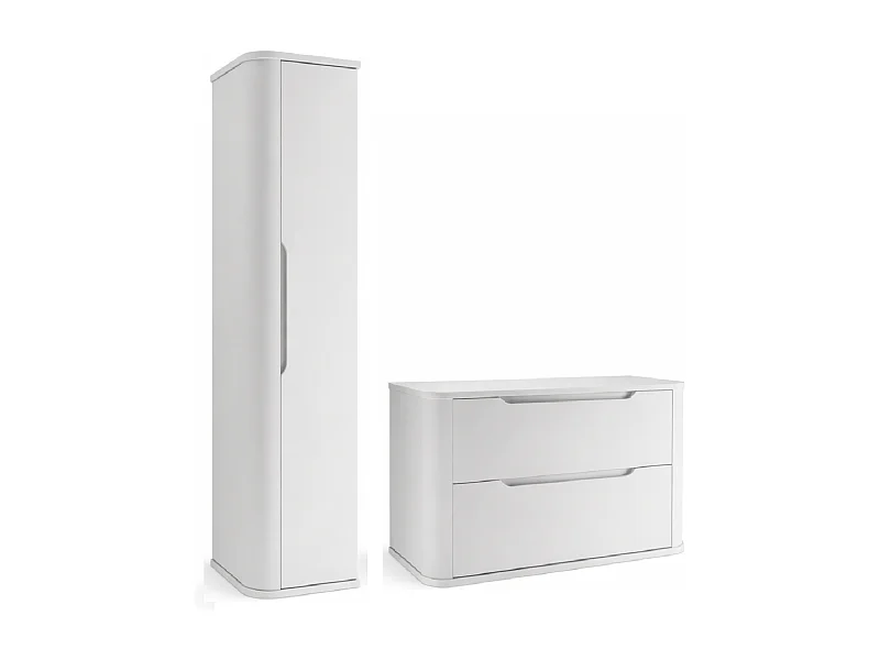 Set da bagno bianco 80 cm Mobile con piano Colonna Lati arrotondati e piano