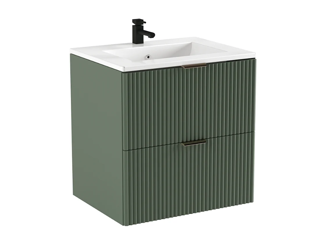 Armoire avec lavabo 60 cm Façades rainurées Vert / Sauge