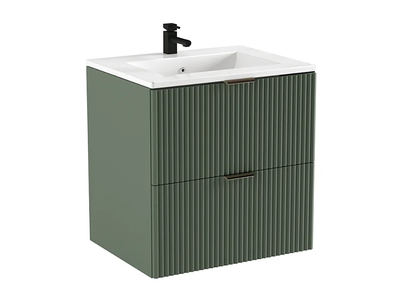 Armoire avec lavabo 60 cm Façades rainurées Vert / Sauge