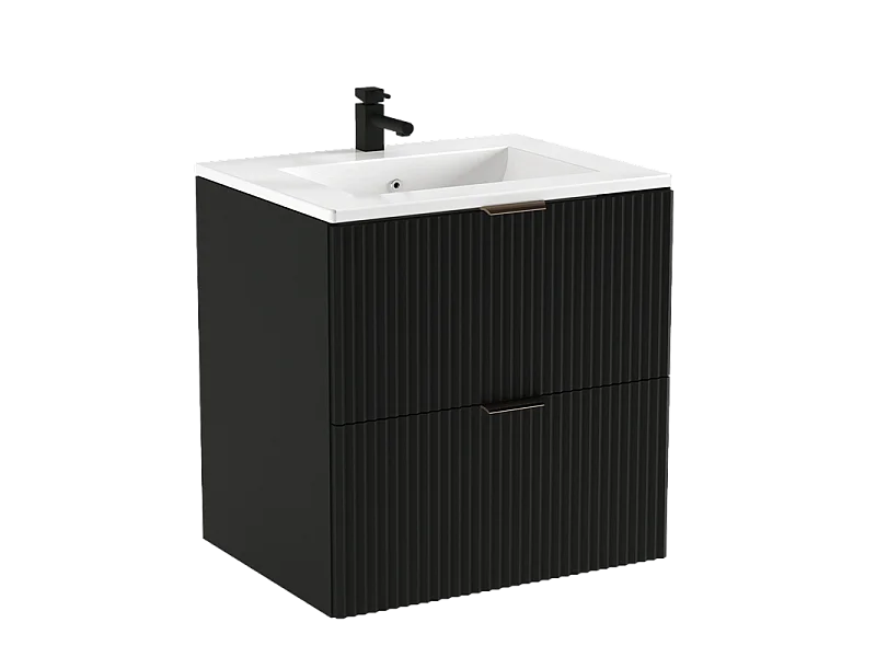 Armoire noire avec lavabo 60 cm Façades rainurées