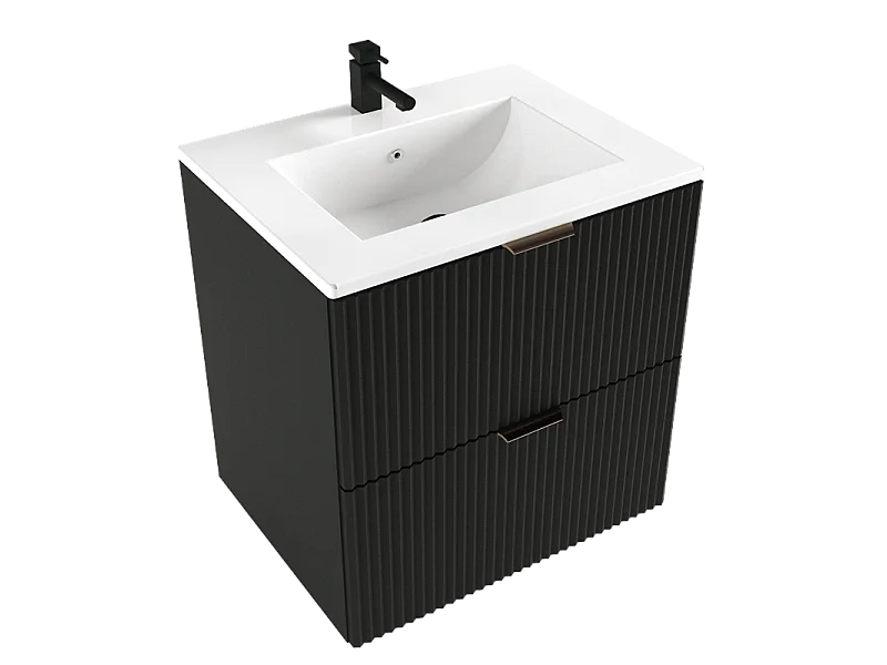 Armoire noire avec lavabo 60 cm Façades rainurées