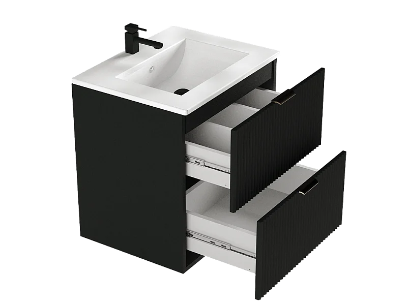 Armoire noire avec lavabo 60 cm Façades rainurées