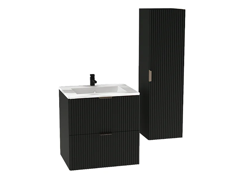 Armoire noire avec lavabo 60 cm Façades rainurées