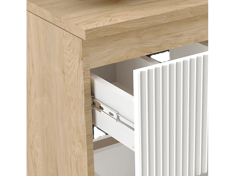 Armoire avec lavabo 60 cm Façades rainurées Blanc / Noyer