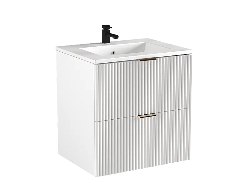 Armoire blanche avec lavabo 60 cm, façades rainurées