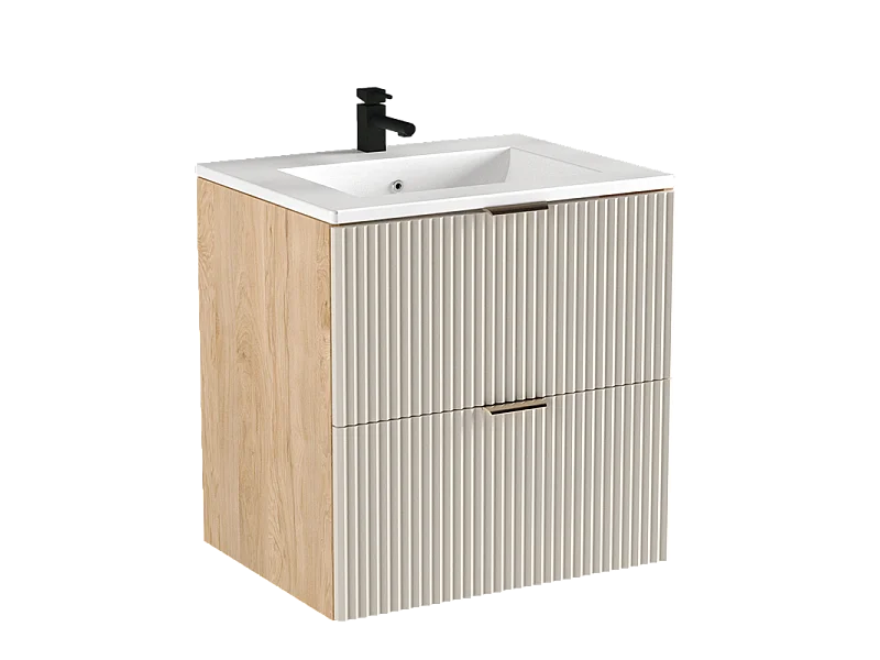 Mobile con lavabo 60 cm Frontali scanalati Kashmir / Noce