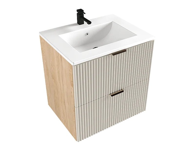 Mobile con lavabo 60 cm Frontali scanalati Kashmir / Noce