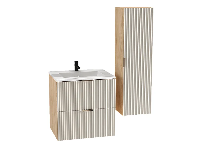Mobile con lavabo 60 cm Frontali scanalati Kashmir / Noce