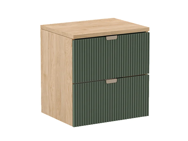 Set da bagno verde 80 cm Frontali scanalati Scaffale e piano in noce