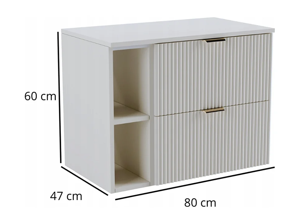 Set da bagno verde 80 cm Frontali scanalati Scaffale e piano in noce