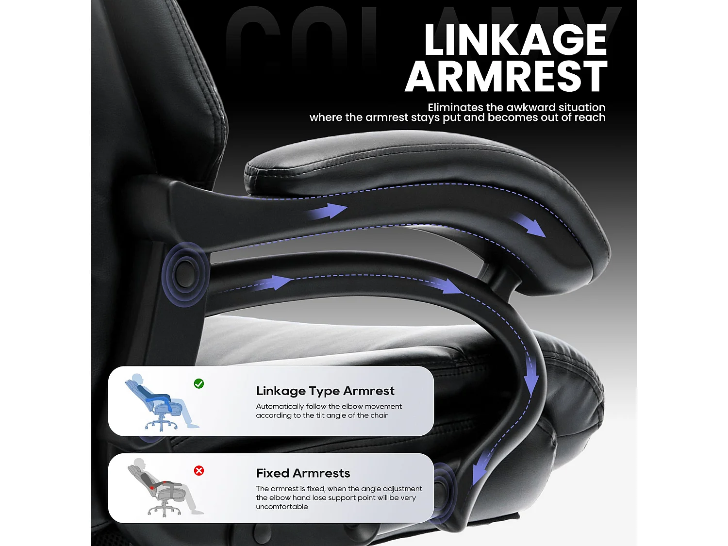 Fauteuil directeur haut avec accoudoirs réglables, dossier structuré et assise extra-large en simili-cuir, Noir