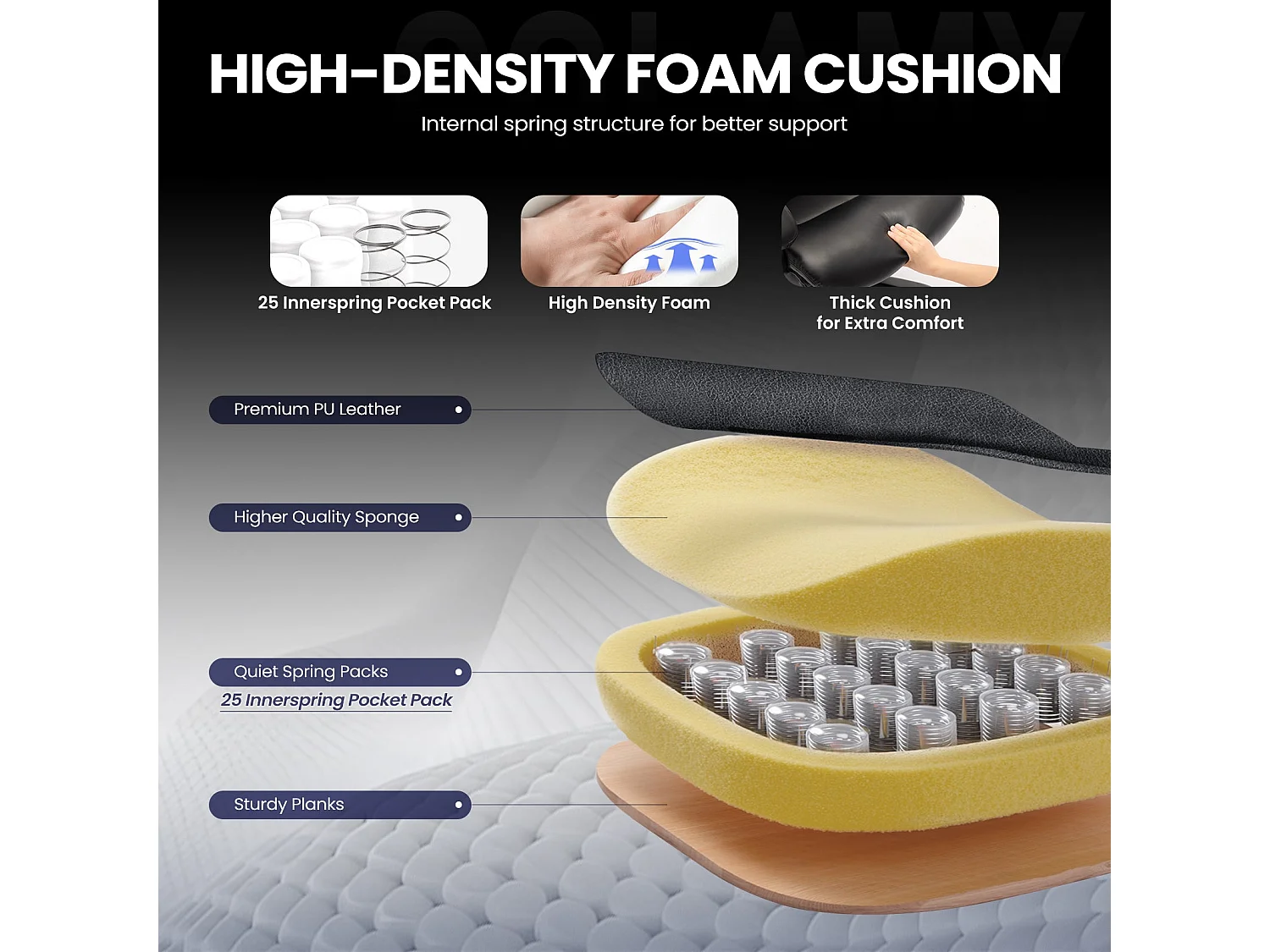 Fauteuil directeur haut avec accoudoirs réglables, dossier structuré et assise extra-large en simili-cuir, Noir