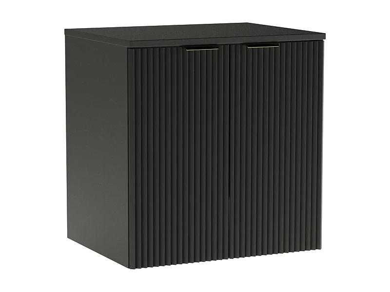 Meuble sous lavabo avec plateau 60 cm, 2 portes, façades rainurées, noir