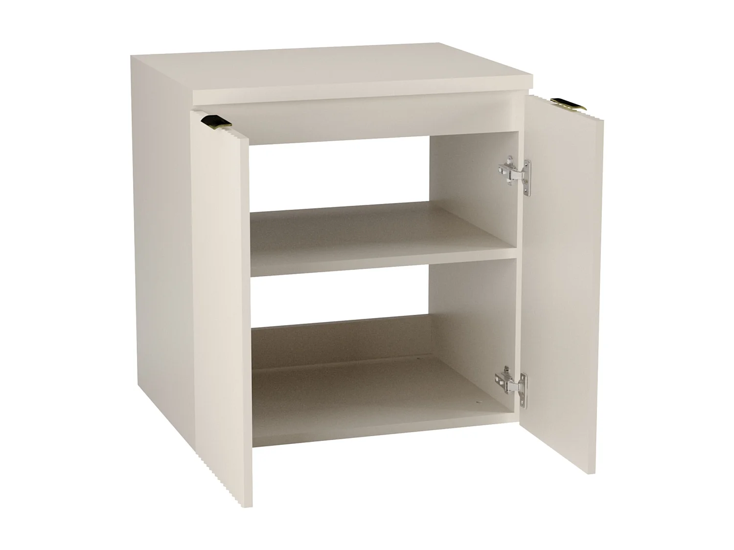 Meuble sous lavabo avec plateau 60 cm, 2 portes rainurées, façades cachemire, plateau noyer