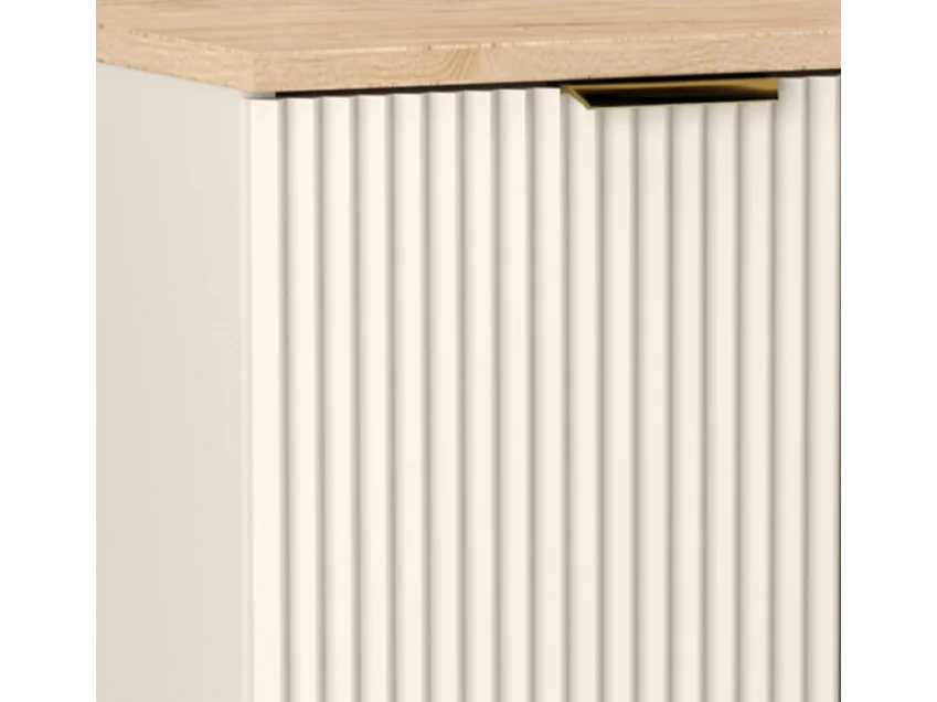 Meuble sous lavabo avec plateau 60 cm, 2 portes rainurées, façades cachemire, plateau noyer