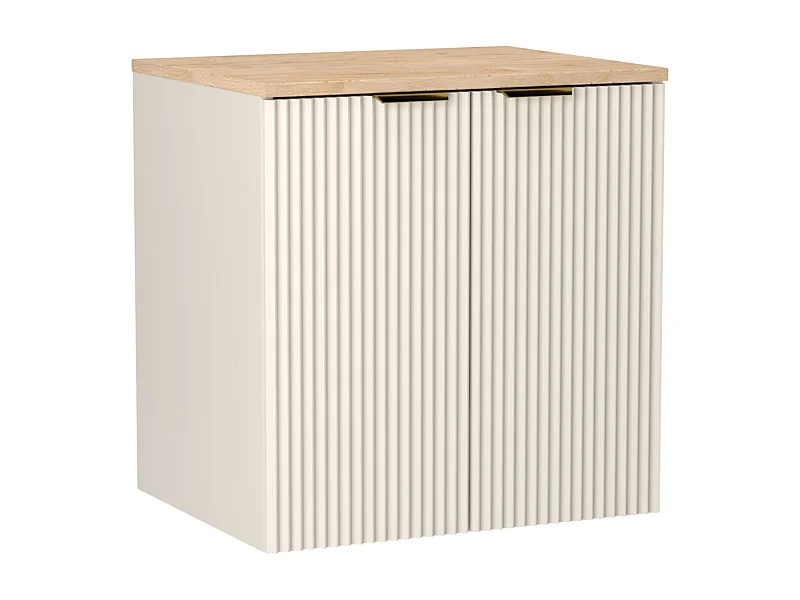 Mobile lavabo con piano 60 cm, 2 ante scanalate, frontali Kashmir, piano in noce