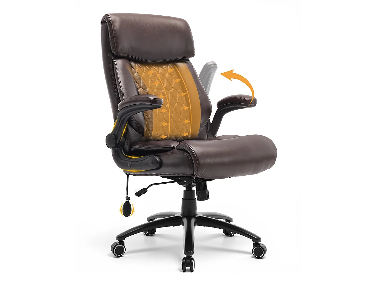 Chaise de bureau ergonomique grande taille, accoudoirs relevables, soutien lombaire réglable, Noir