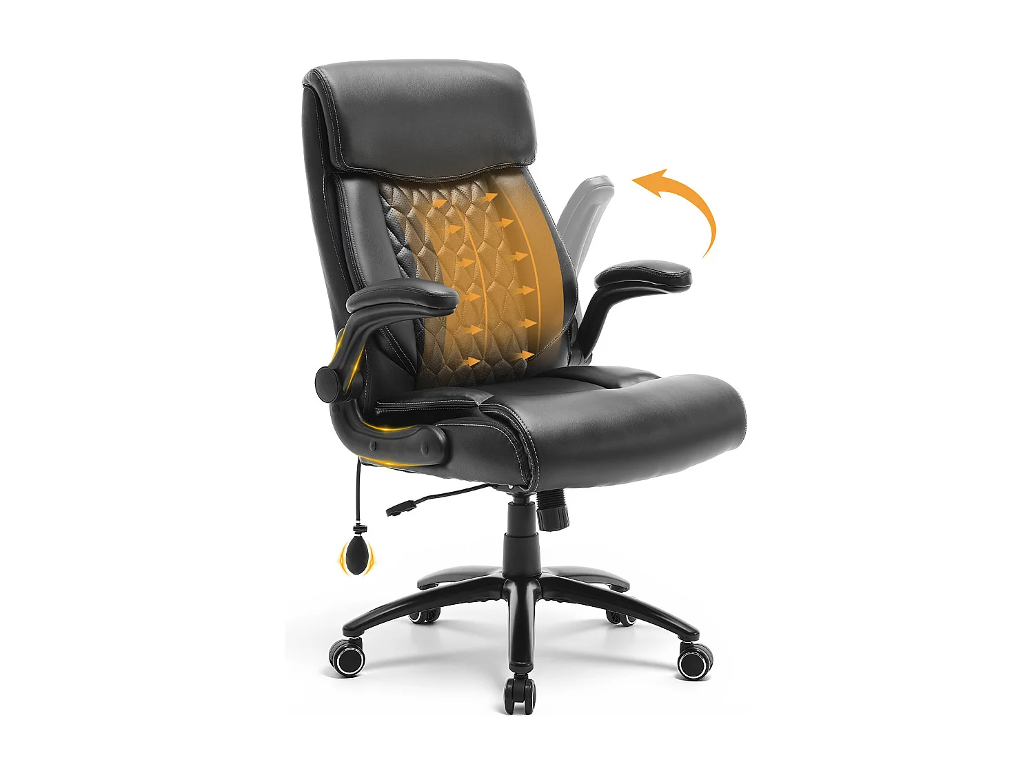 Chaise de bureau ergonomique grande taille, accoudoirs relevables, soutien lombaire réglable, marron