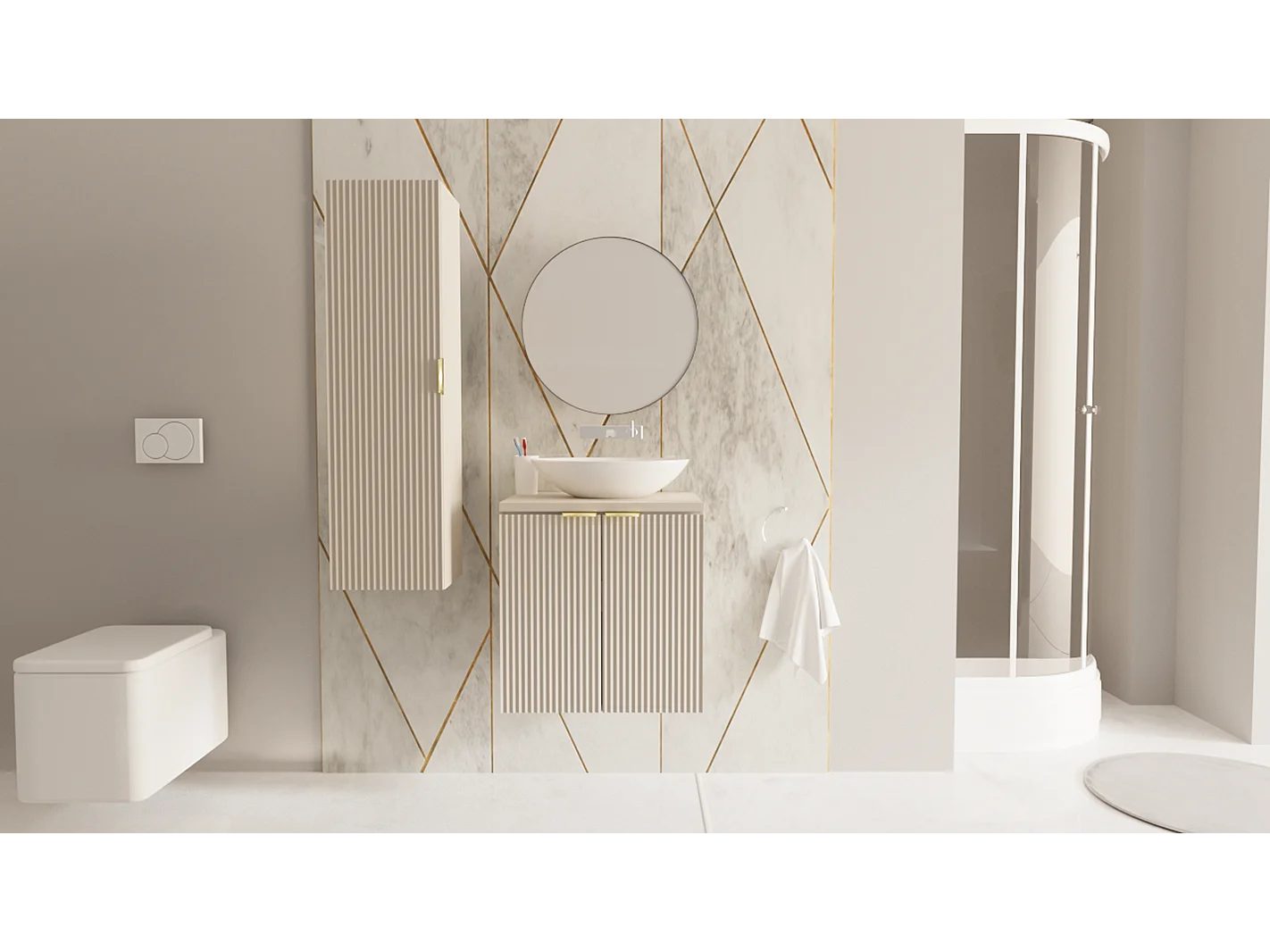 Mobile lavabo con piano 60 cm 2 ante Frontali scanalati  Cashmere / Noce