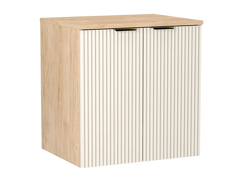 Mobile lavabo con piano 60 cm 2 ante Frontali scanalati  Cashmere / Noce