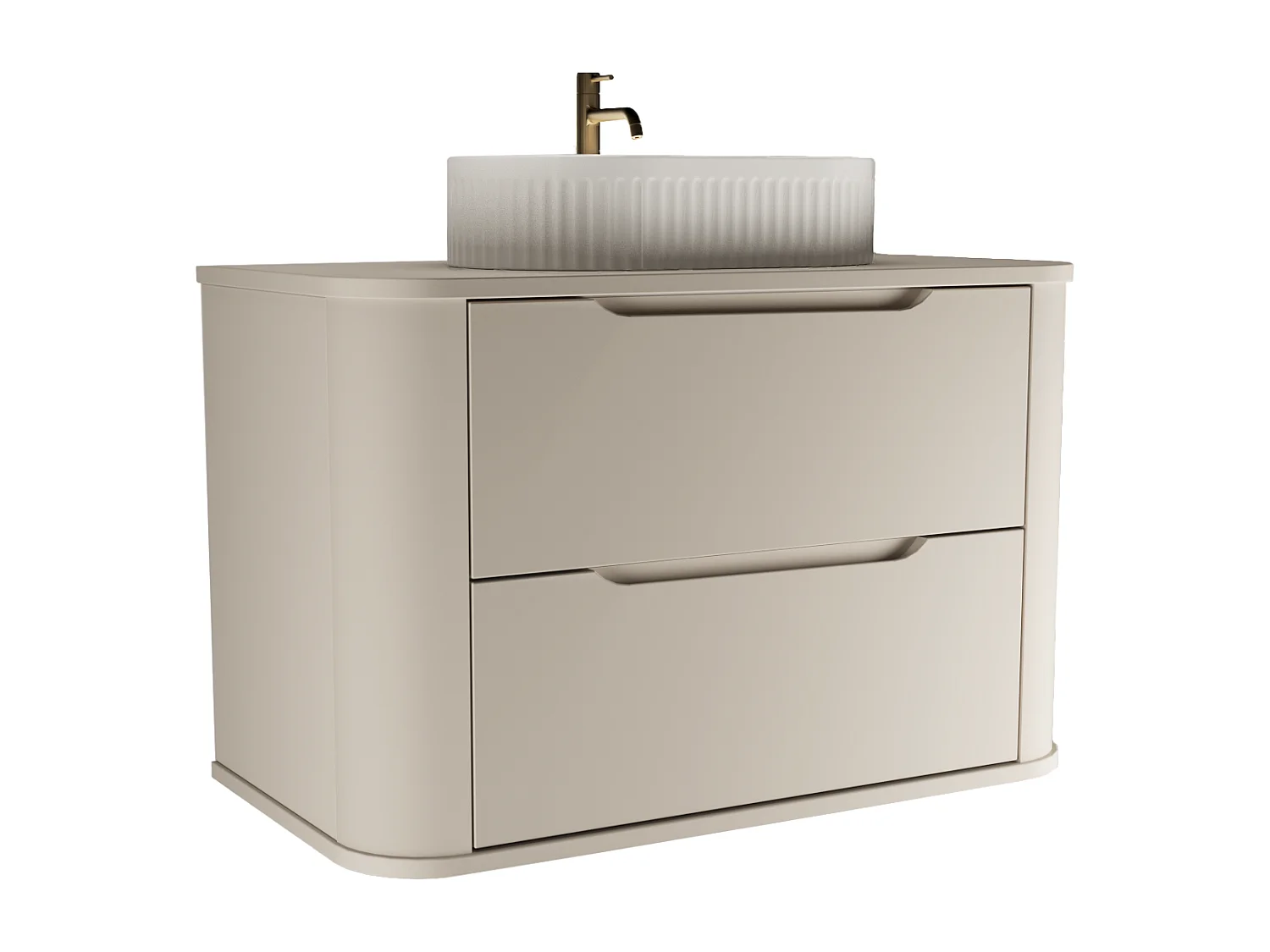 Mobile lavabo in cashmere con piano da 80 cm, lati arrotondati e piano