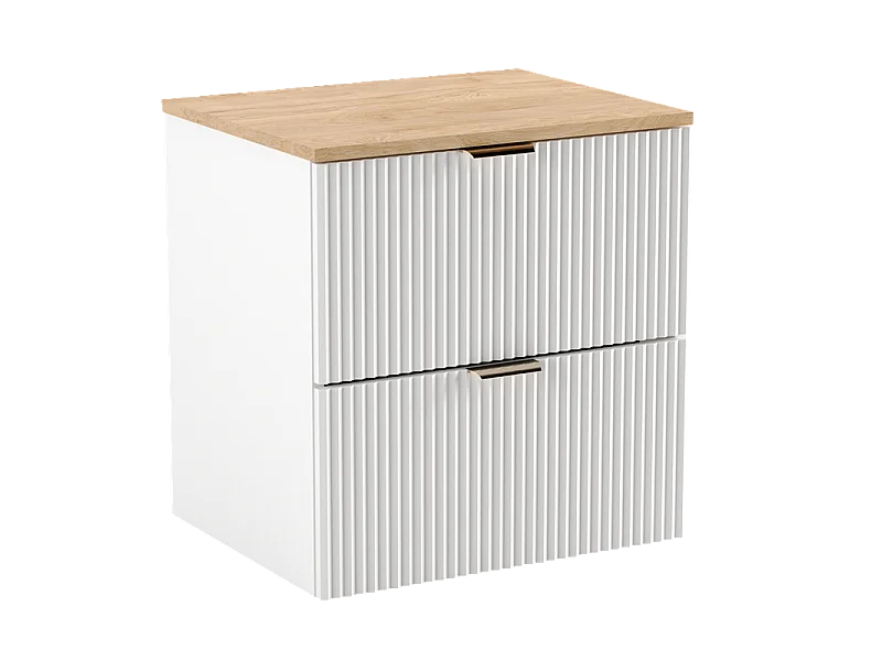 Set da bagno bianco 140 cm Frontali scanalati Piano in noce