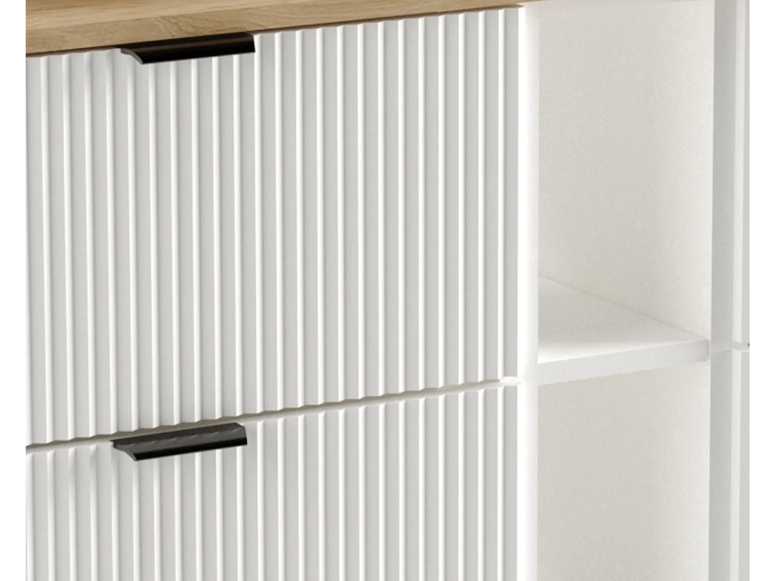 Set da bagno bianco 140 cm Frontali scanalati Piano in noce