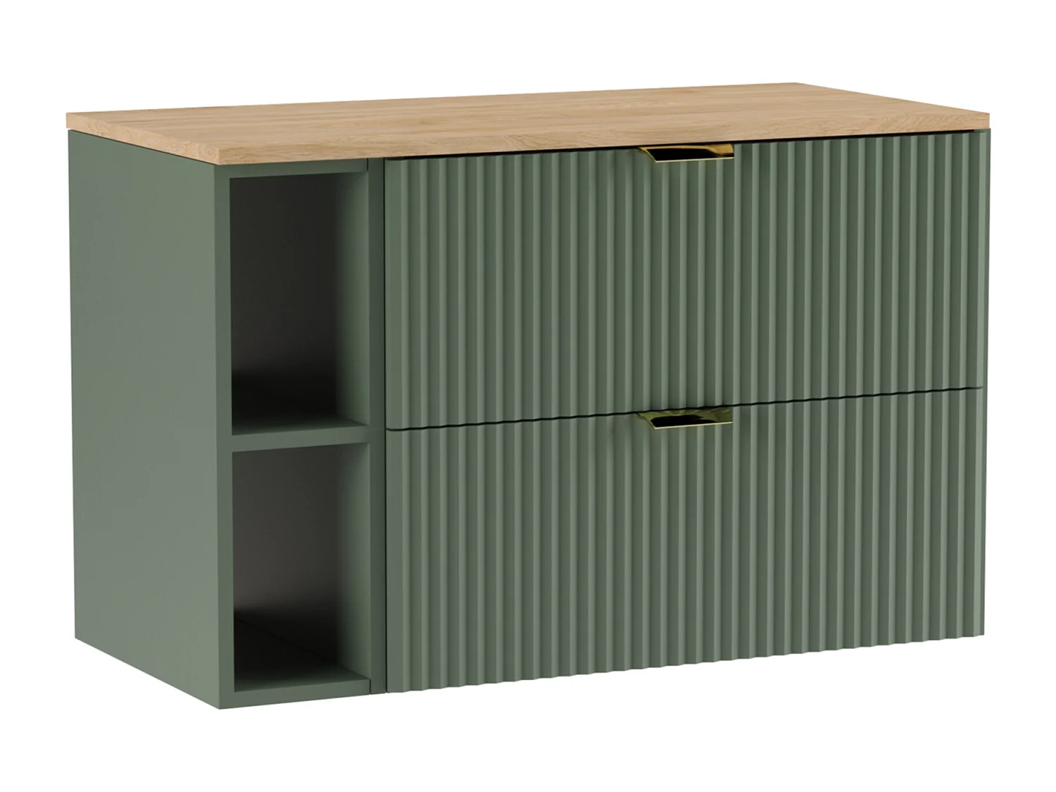 Set da bagno 80 cm Frontali scanalati Verde / Salvia Piano di lavoro Noce