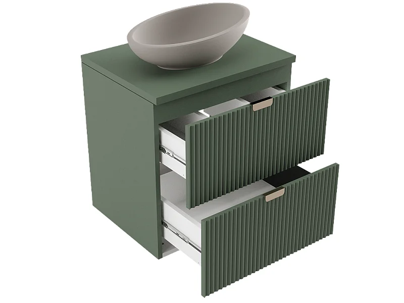 Set da bagno 80 cm Frontali scanalati Verde / Salvia Piano di lavoro Noce