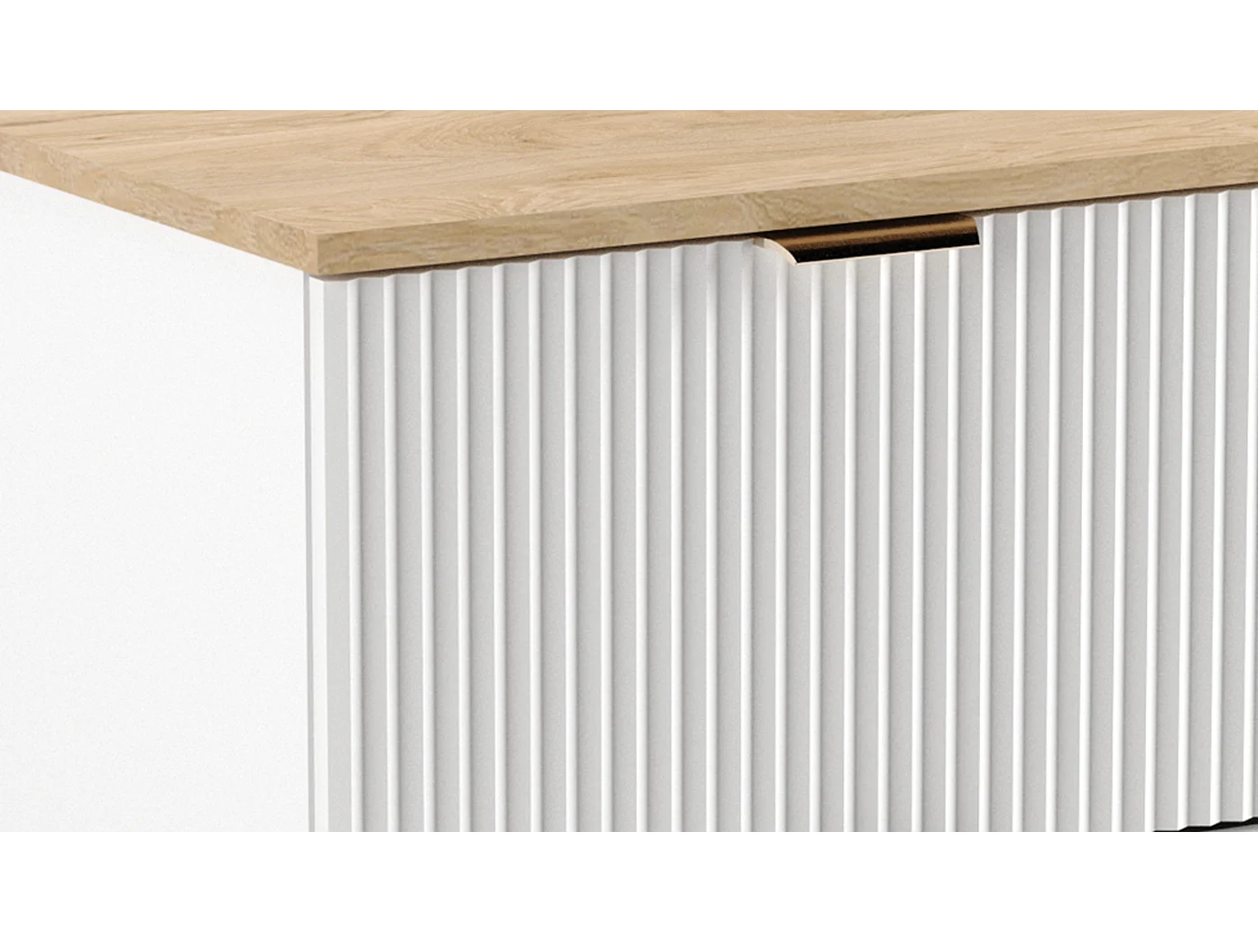 Set da bagno bianco 140 cm Frontali scanalati Scaffale e piano in noce