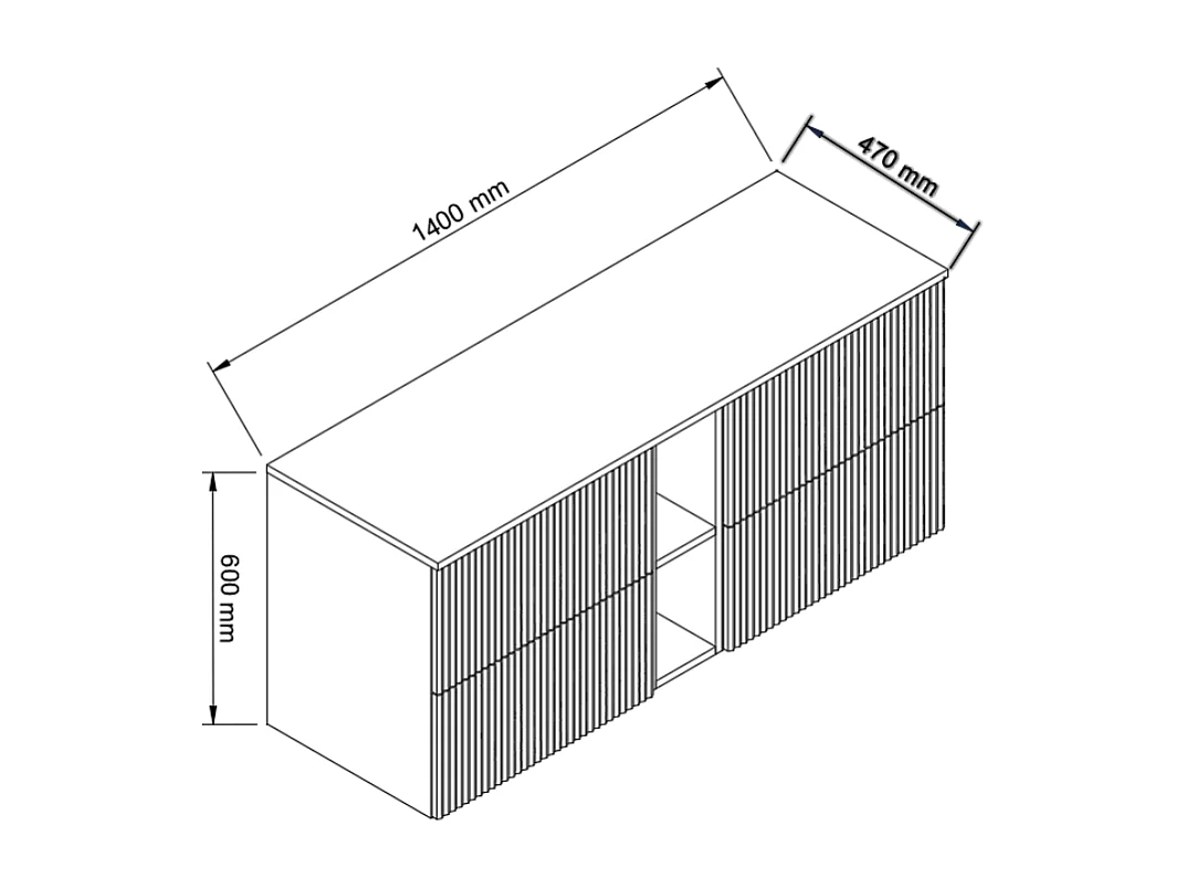 Set da bagno bianco 140 cm Frontali scanalati Scaffale e piano in noce