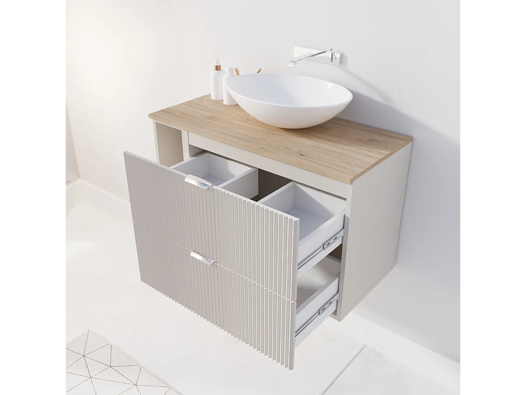 Set da bagno in cashmere 80 cm Frontali scanalati Piano in noce