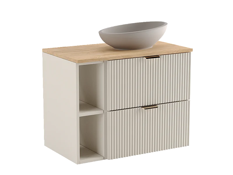 Set da bagno in cashmere 80 cm Frontali scanalati Piano in noce