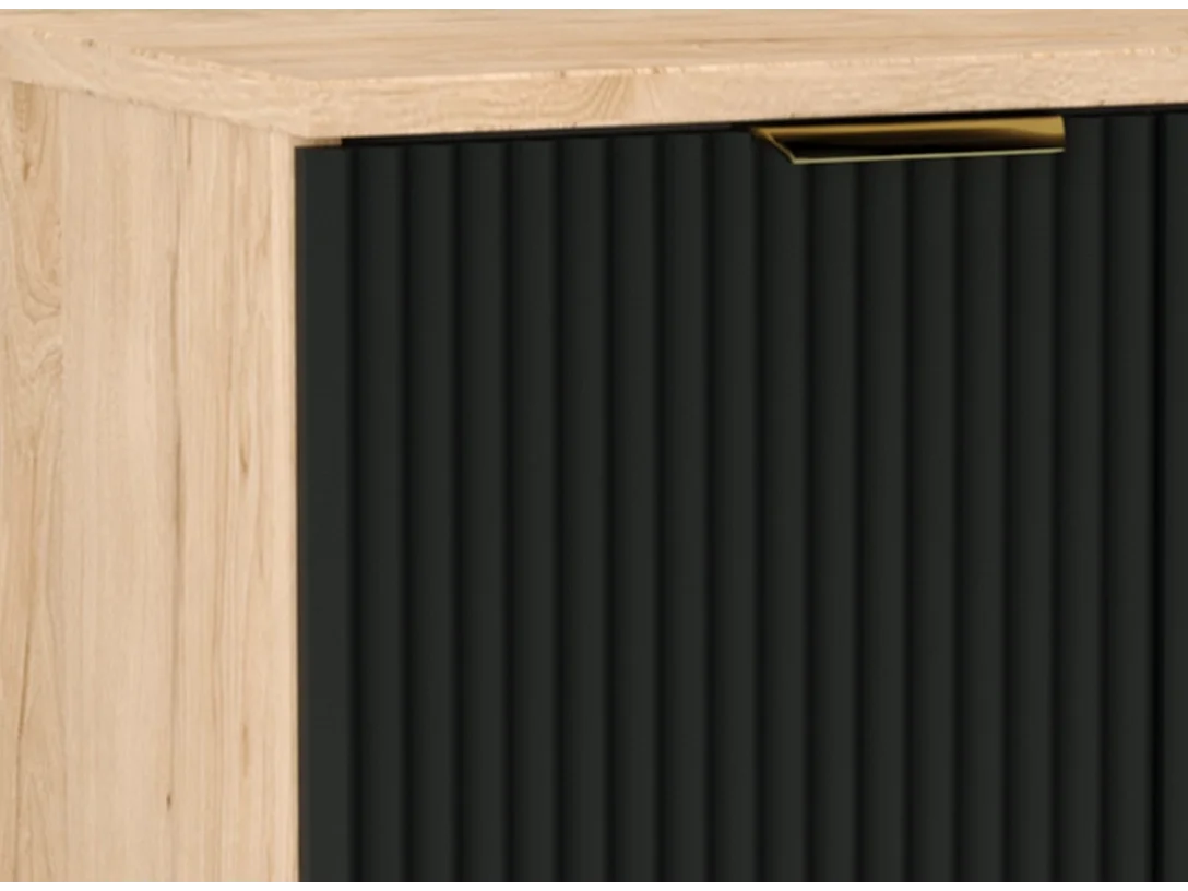 Meuble sous lavabo avec plateau 60 cm, 2 portes, façades rainurées  Czana / Noyer