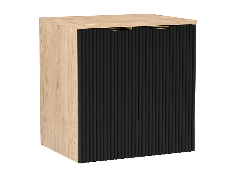 Meuble sous lavabo avec plateau 60 cm, 2 portes, façades rainurées  Czana / Noyer