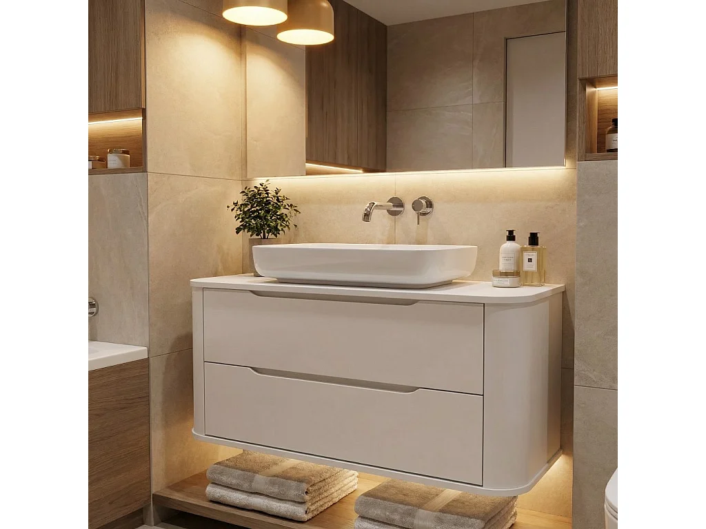 Kasjmier wastafelkast met blad 100 cm Afgeronde zijkanten en blad