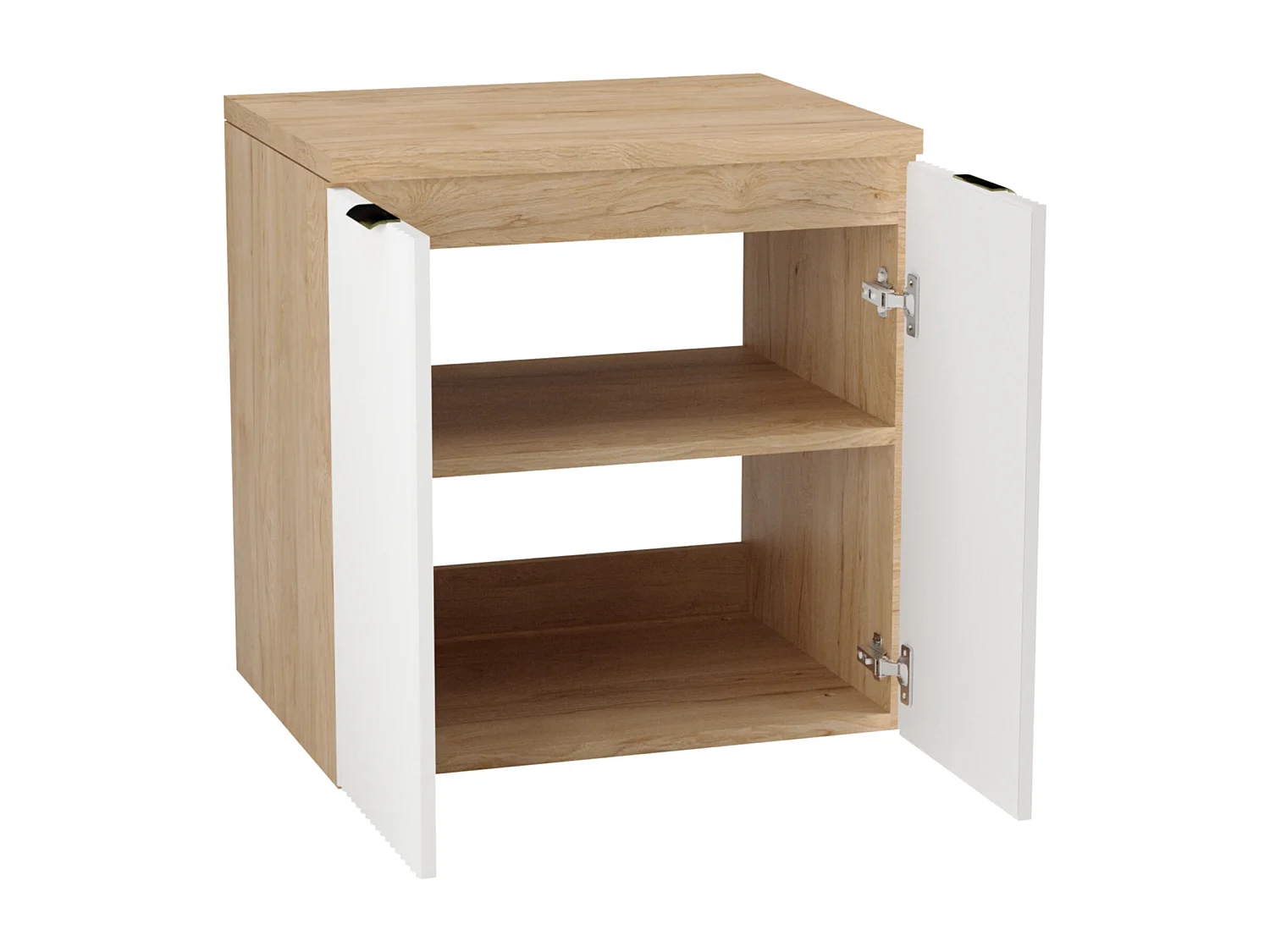 Mobile lavabo con piano 60 cm, 2 ante con frontali scanalati, bianco/noce