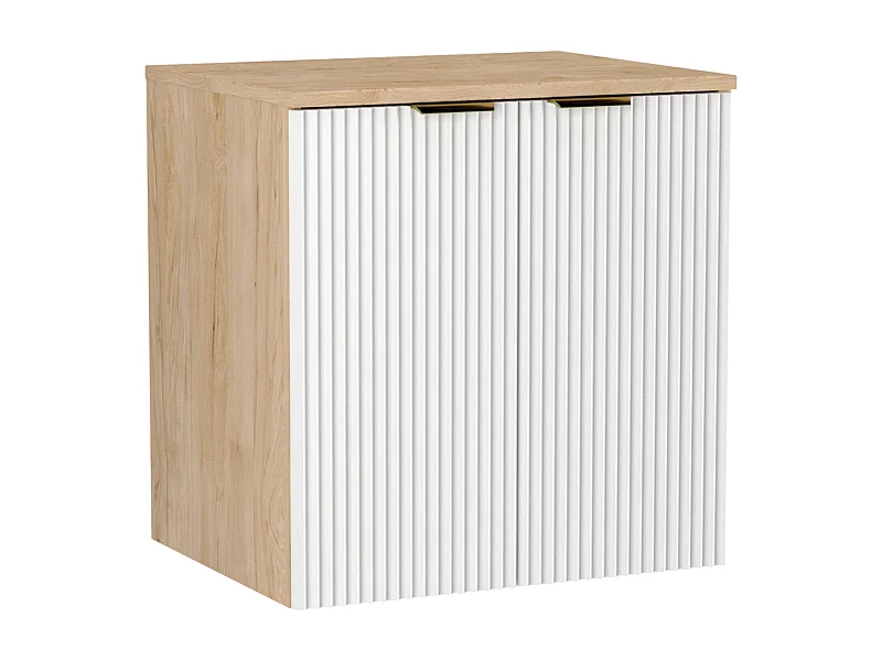 Mobile lavabo con piano 60 cm, 2 ante con frontali scanalati, bianco/noce